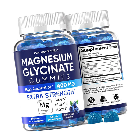 Magnesium Glycinate 400mg Gummies - Relax & Sleep, Men & Women, Blueberry