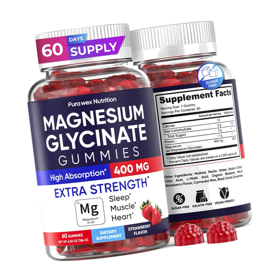 Magnesium Glycinate 400mg Gummies - Relax & Sleep, Men & Women, Strawberry