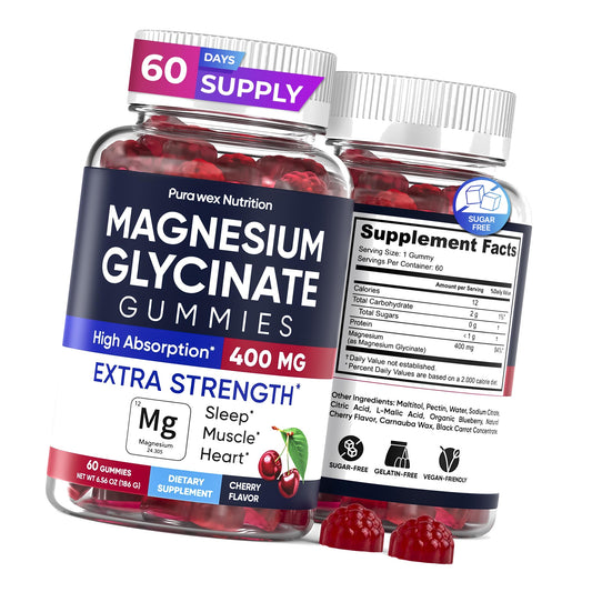 Magnesium Glycinate 400mg Gummies - Relax & Sleep, Men & Women, Cherry