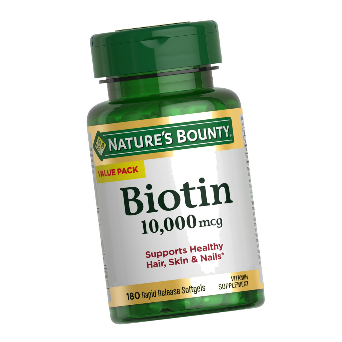 Nature's Bounty Biotin Hair Skin and Nails Vitamins, 180 Softgels