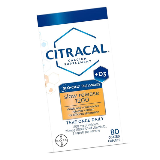 Citracal Slow Release- Calcium 1200 mg with Vitamin D3, Magnesium, Calcium Supplement, Bone Health Support, Take Once Daily Caplet, 80 Count