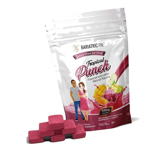 BariatricPal Sugar-Free Calcium Citrate Soft Chews | 500mg with Vitamin D & Probiotics | Tropical Punch | 90 Count (1 Month Supply)