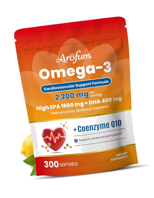 Arofum Omega 3 Fish Oil Supplements with CoQ10 for Daily Wellness Support