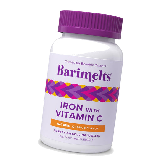 Barimelts Iron with Vitamin C, 90 Fast-Dissolving Tablets (1-Month Supply), Sugar-Free Bariatric Iron Supplement for Women, Natural Orange Flavor​