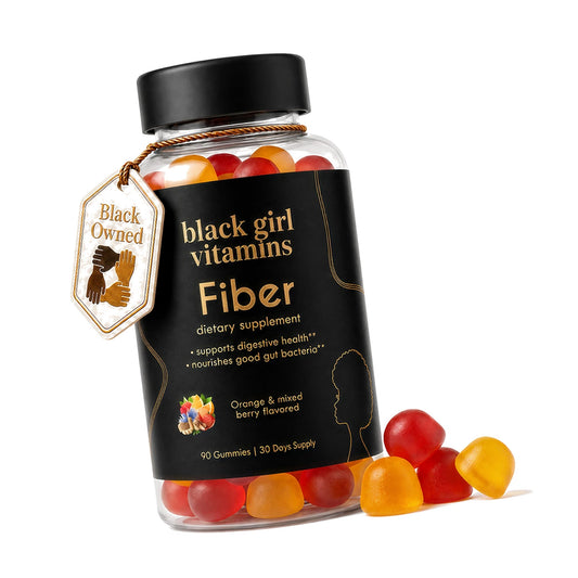 Black Girl Vitamins - Fiber Gummies - Prebiotic for Gut Health & Bloat Relief - Supports Digestion, Regularity & Microbiome Balance - Vegan, Gluten-Free, Halal (Orange & Mixed Berry, 30 Day Supply)