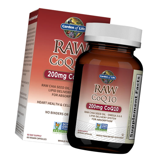 Garden of Life Raw CoQ10 200mg, with Omega 3 6 9 for Heart Health, 60ct