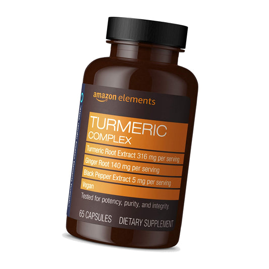 Amazon Elements Turmeric Complex, 316 mg Curcumin with Ginger and Black Pepper, Joint & Immune Support, 65 Capsules