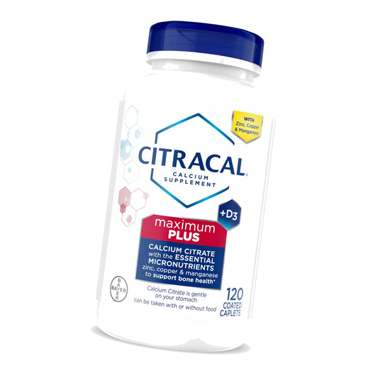 Citracal Maximum Plus Calcium Supplement - Calcium Citrate with Vitamin D3, Zinc, & Essential Minerals for Bone Health Support, Ages 12+, 120 Count (Packaging May Vary)