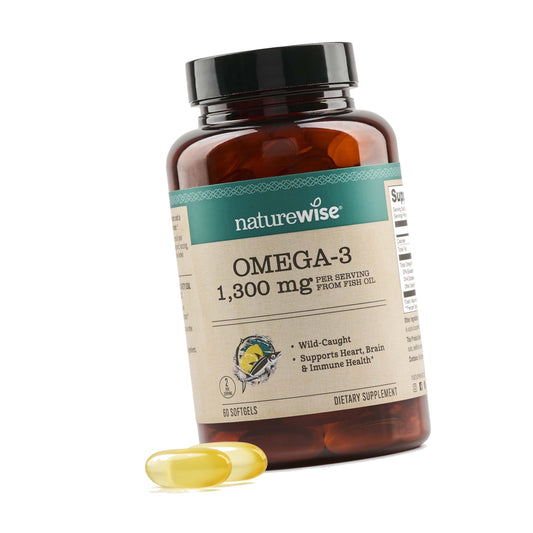 NatureWise Ultra Omega 3 Fish Oil 2200 mg – 1300 mg Omega-3 - Triglyceride Form - Lemon Flavor - Wild-Caught Fish Oil + EPA & DHA - Burpless, Non-GMO - 60 Softgels[1-Month Supply]