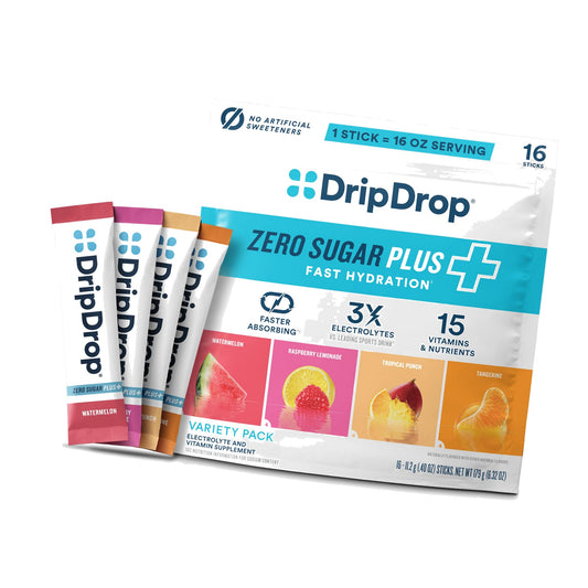 DripDrop Zero Sugar Plus Electrolyte Powder Packets, Variety Pack, 16 Count