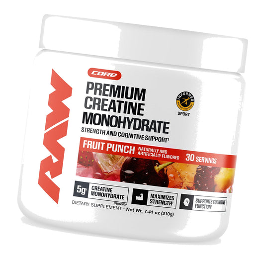 RAW Nutrition Creatine Monohydrate Powder, Fruit Punch, 30 Servings