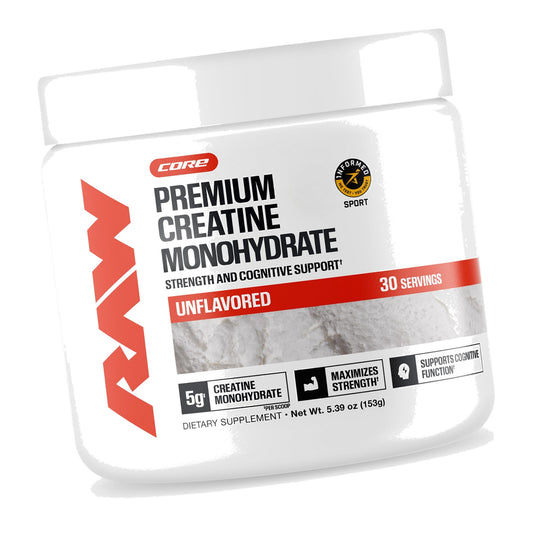 RAW Nutrition Creatine Monohydrate Powder, Unflavored, 30 Servings