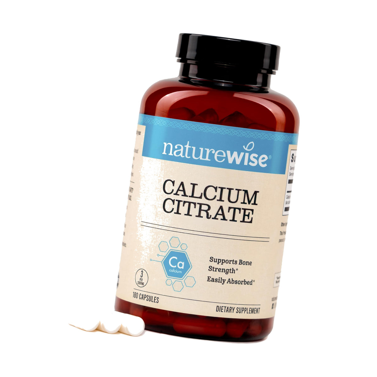 NatureWise Calcium Citrate 500mg Capsules - Supplement for Bone Health - Easy to Digest & Absorb - Vegan, Non-GMO, Gluten-Free - 180 Count[60-Day Supply]