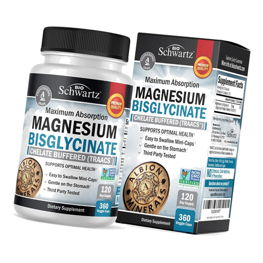 Magnesium Bisglycinate Chelated Supplement - 360 Capsules