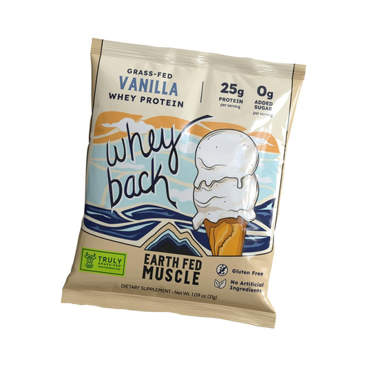 Earth Fed Muscle Whey Back Vanilla Whey Protein Isolate, Single Serve