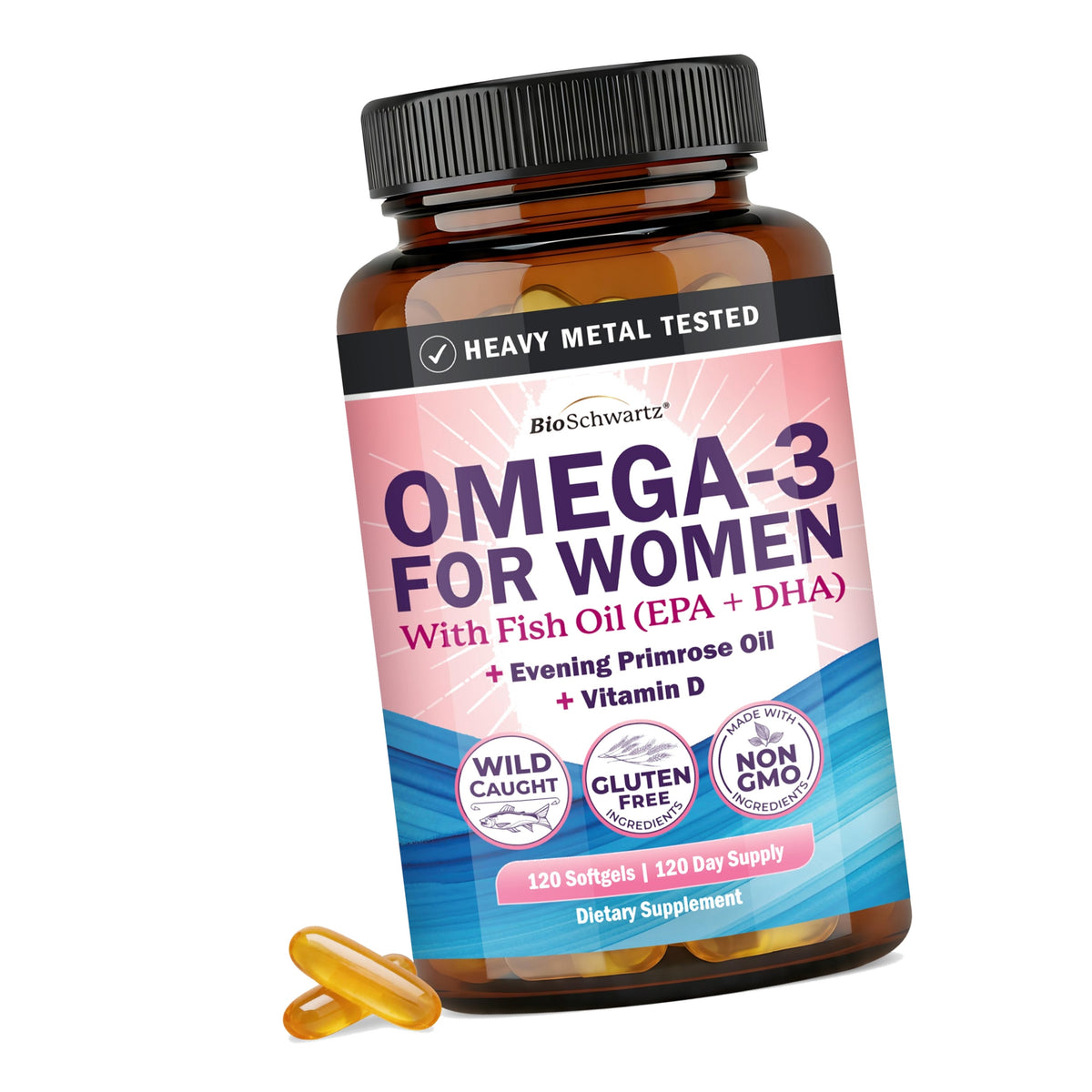 Fish Oil Omega 3 Supplement for Women with Evening Primrose Oil & Vitamin D