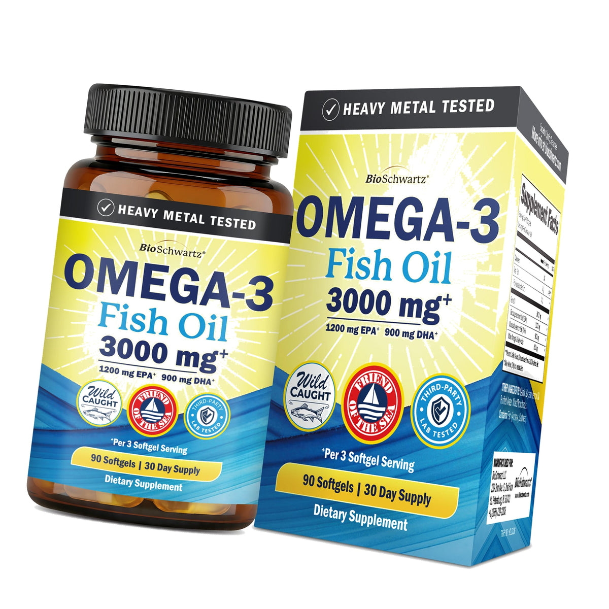 Triple Strength Omega 3 Fish Oil 3000mg for Women and Men, 90 Softgels