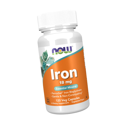 NOW Supplements, Iron 18 mg, Non-Constipating*, 120 Veg Caps