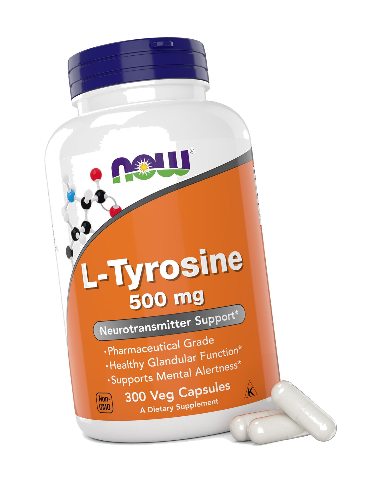 Now Foods L-Tyrosine 500mg, 300 Capsules - Non GMO - Supports Mental Alertness - 500 mg Caps - Free Form Supplement