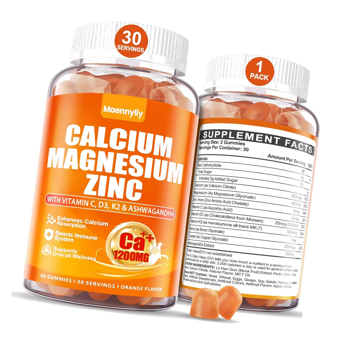 Calcium 1200 mg with Vitamin D3 for Adults - Calcium Citrate Gummies