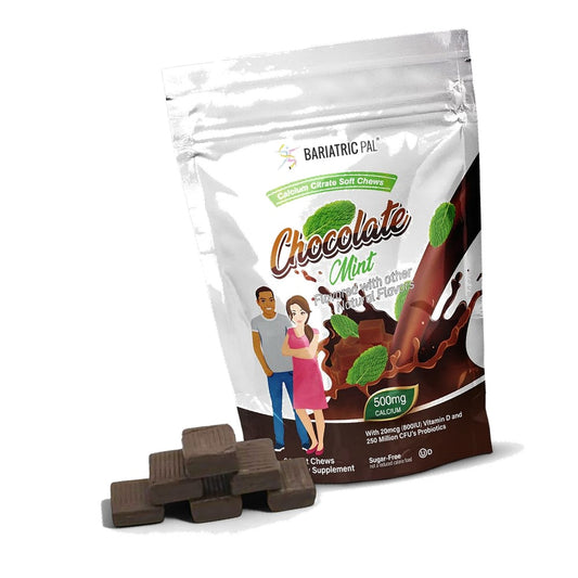 BariatricPal Sugar-Free Calcium Citrate Soft Chews | 500mg with Vitamin D & Probiotics | Chocolate Mint | 90 Count (1 Month Supply)