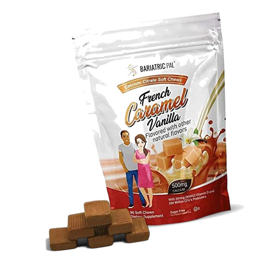 BariatricPal Sugar-Free Calcium Citrate Soft Chews | 500mg with Vitamin D & Probiotics | French Caramel Vanilla | 90 Count (1 Month Supply)