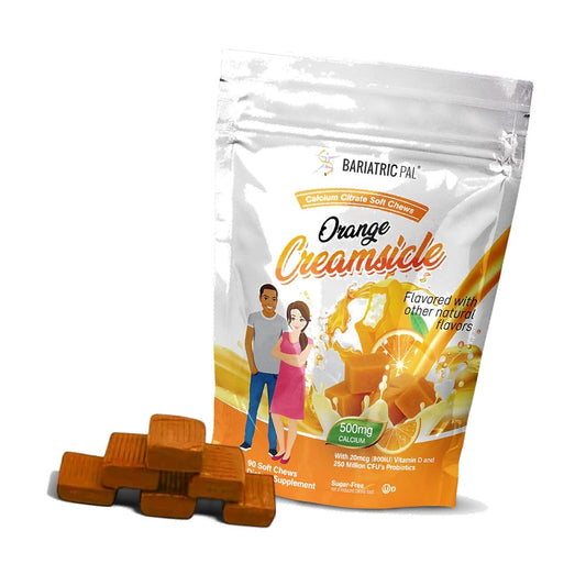 BariatricPal Sugar-Free Calcium Citrate Soft Chews | 500mg with Vitamin D & Probiotics | Orange Creamsicle | 90 Count (1 Month Supply)