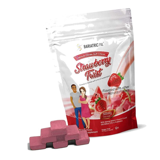 BariatricPal Sugar-Free Calcium Citrate Soft Chews | 500mg with Vitamin D & Probiotics | Strawberry Twist | 90 Count (1 Month Supply)