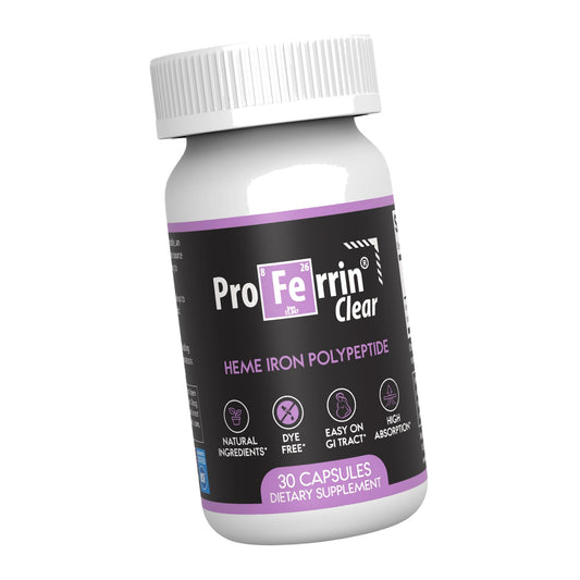 Proferrin Clear 30ct | US Made heme Iron for high Absorption, Easy on GI Tract | Natural, NSF Certified, dye Free