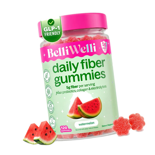 Belli Welli Fiber Gummies for GLP-1 Support - Watermelon - Tapioca Prebiotic Fiber Gummy - Digestive Health & Regularity for Women, Men, Kids - 120CT