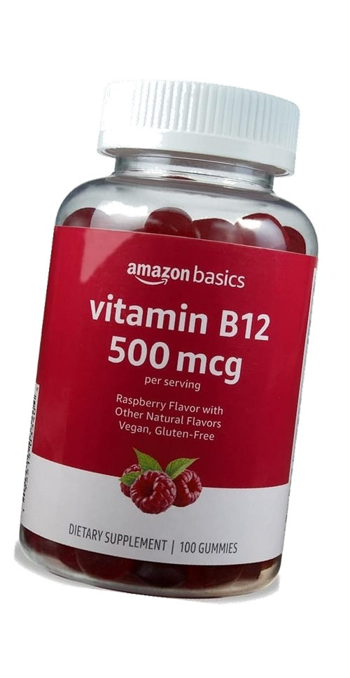 Amazon Basics Vitamin B12 500 mcg Gummies for Energy Production, Metabolism and Immune System Support, Raspberry Flavor, 100 Count