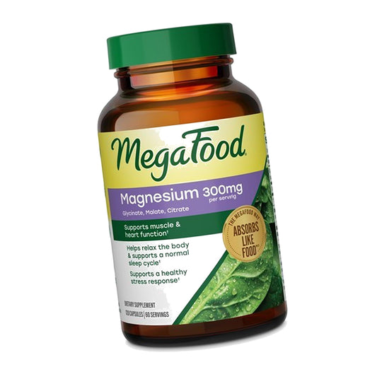 MegaFood Magnesium Glycinate, Malate, Citrate 300mg, 120 Capsules