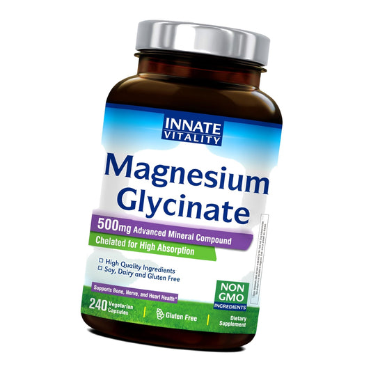 Innate Vitality Magnesium Glycinate 500mg | 70mg Elemental Magnesium Supplement - High Absorption, Non Buffered, Non-GMO & No Gluten - Vegan - Nerve Health - 240 Capsules (Pack of 1)