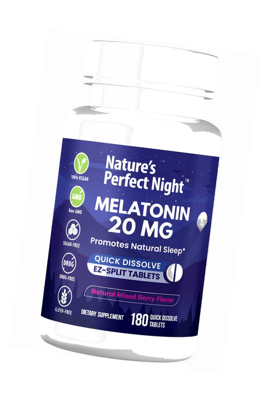 Nature's Perfect Night | Melatonin 20mg | 180 Quick Dissolve Tablets | Natural Mixed Berry Flavor |High Potency | Sugar Free | Vegan | Gluten Free | Value Size
