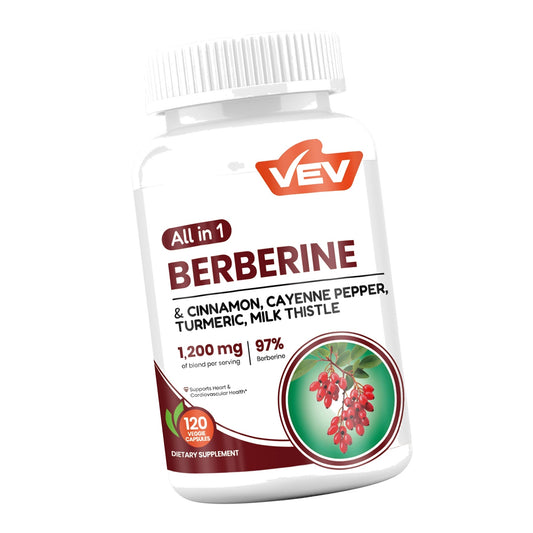 VEV Berberine Supplement with Ceylon Cinnamon, Cayenne Pepper, 120 Capsules