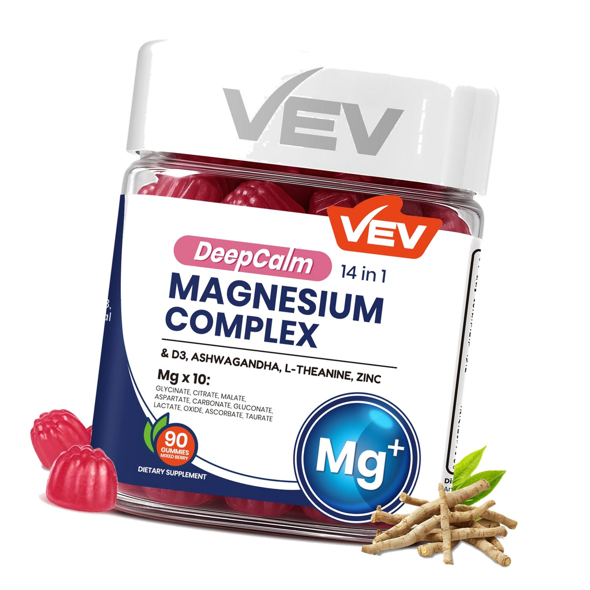 VEV Deep Calm Magnesium Complex 14-in-1 Glycinate Gummies for Women and Men