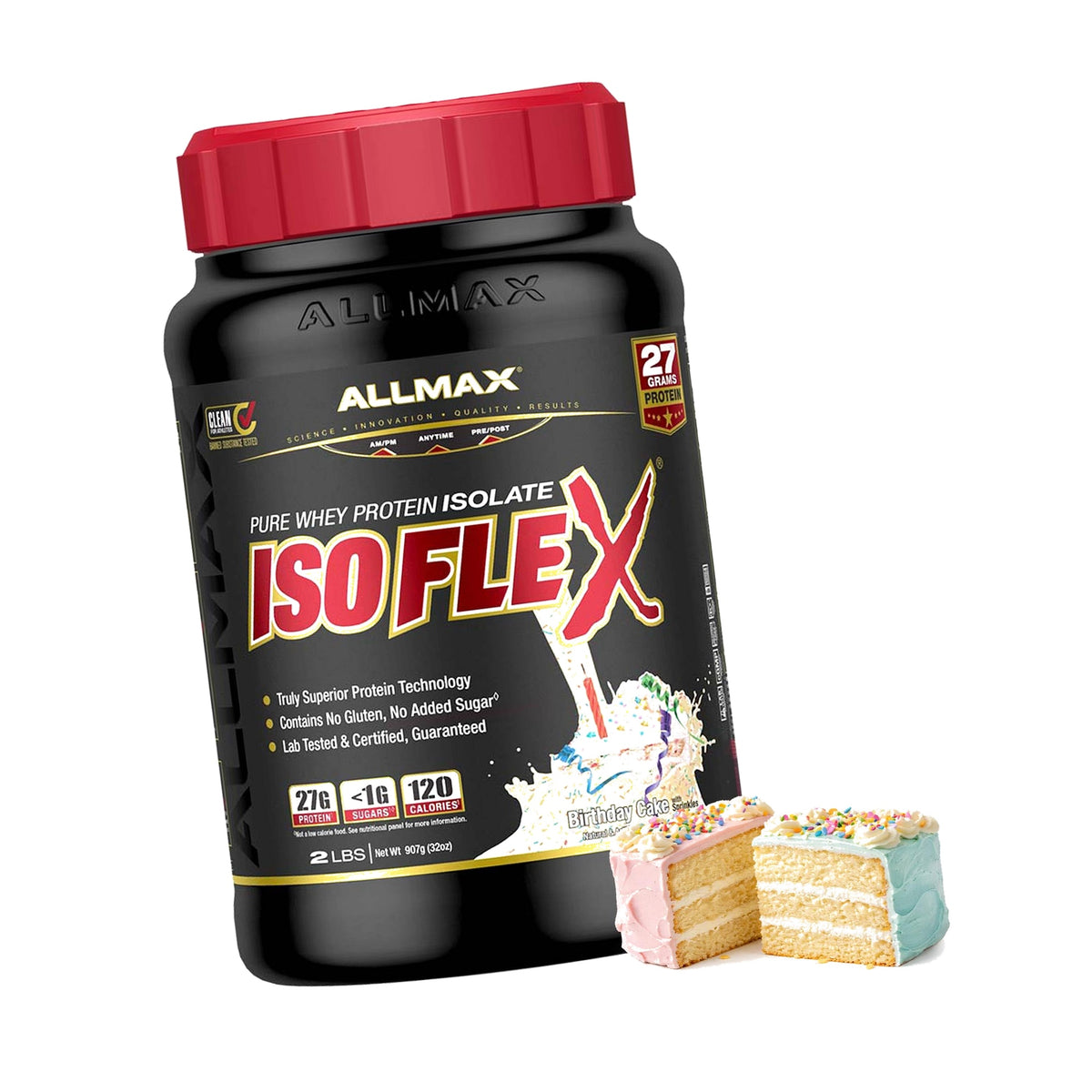 ALLMAX ISOFLEX Whey Protein Isolate, Birthday Cake, 2 lb