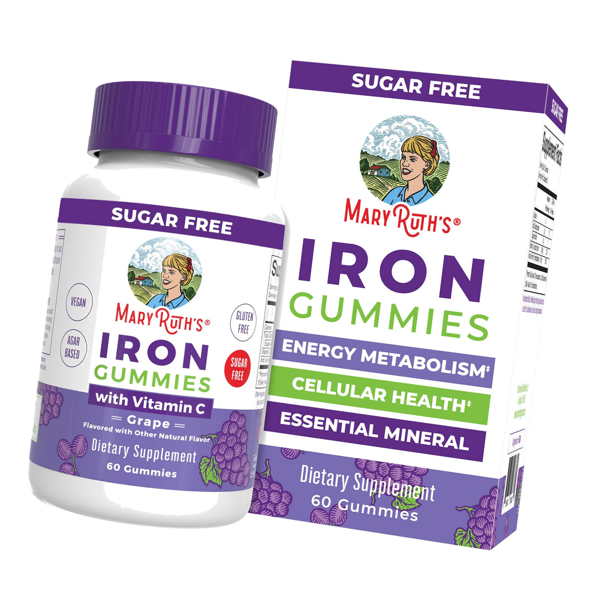 MaryRuth's Iron Gummies for 14+ with Vitamin C for Absorption | Sugar Free | Gummy Iron Supplement + VIT C | Energy Metabolism | Cellular Health | Immune Support | Vegan | Non-GMO | 60 Count