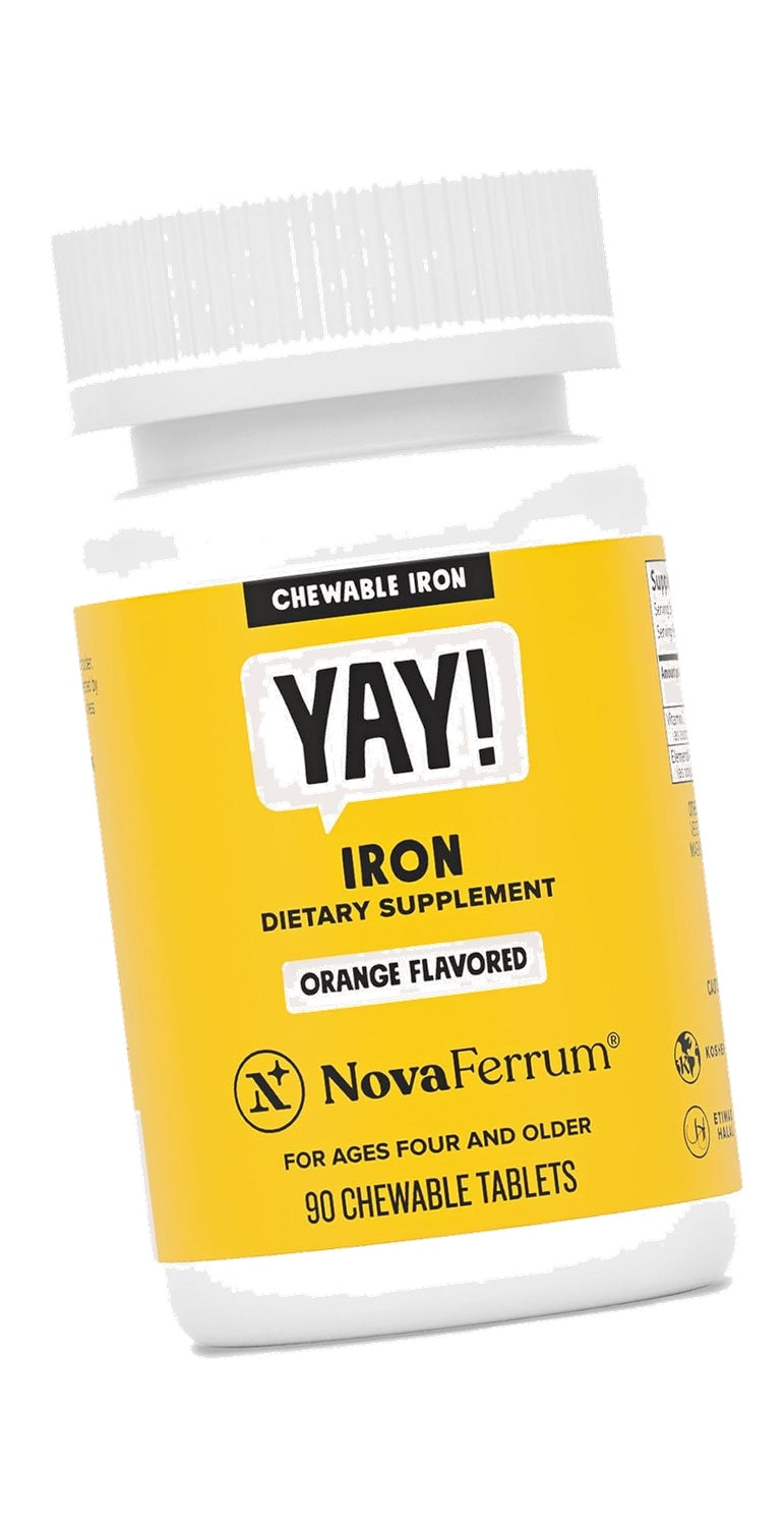 NovaFerrum Yay | Chewable Iron Supplement for Kids & Adults Ages 4 and Over | 18mg of Iron | 90 Servings | Sugar Free | Vegan | Gluten Free | Orange Flavor