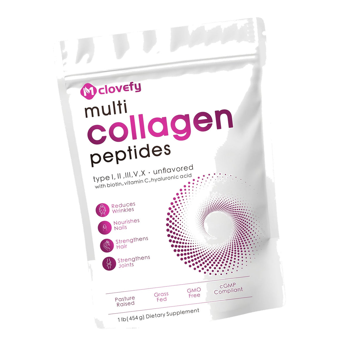 Mclovefy Multi Collagen Peptides Powder, Unflavored, 1lb (41 Servings)