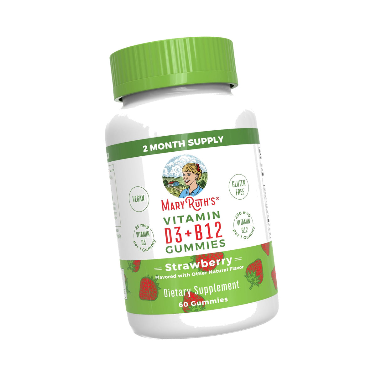 MARYRUTH'S Vitamin D3 + B12 Gummies for Ages 4+, Bone Health, 60 Servings