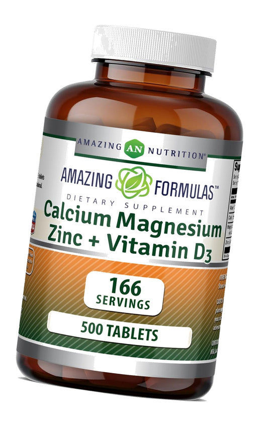 Amazing Formulas Calcium Magnesium Zinc + Vitamin D3 Supplement | 500 Tablets | Non-GMO | Gluten-Free | Made in USA