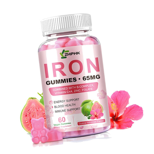 Iron Gummies Vitamin Supplement 65mg & Vitamin C 250mg with B6 B12 Folate