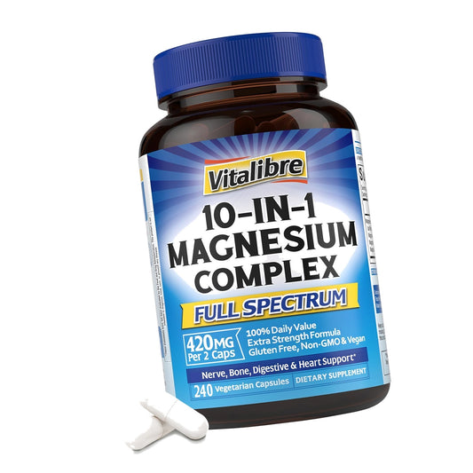 Vitalibre 10 in 1 Magnesium Complex, 420mg Elemental Magnesium 240 Capsules