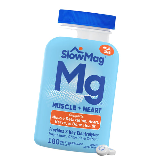 SlowMag Muscle & Heart Magnesium Chloride Supplement with Calcium, 180 Count, Supports Muscle Relaxation, Heart, Nerve & Bone Health, High Absorption