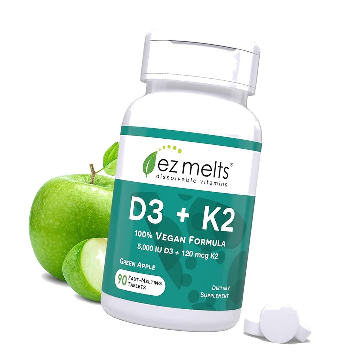 EZ Melts Dissolvable Vitamin D3 K2 5,000 IU, Bone & Joint Support, Sugar-Free, 3-Month Supply
