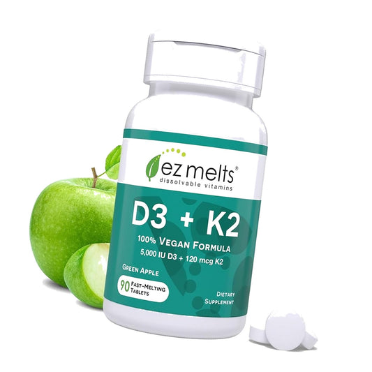 EZ Melts Dissolvable Vitamin D3 K2 5,000 IU, Bone & Joint Support, Sugar-Free, 3-Month Supply