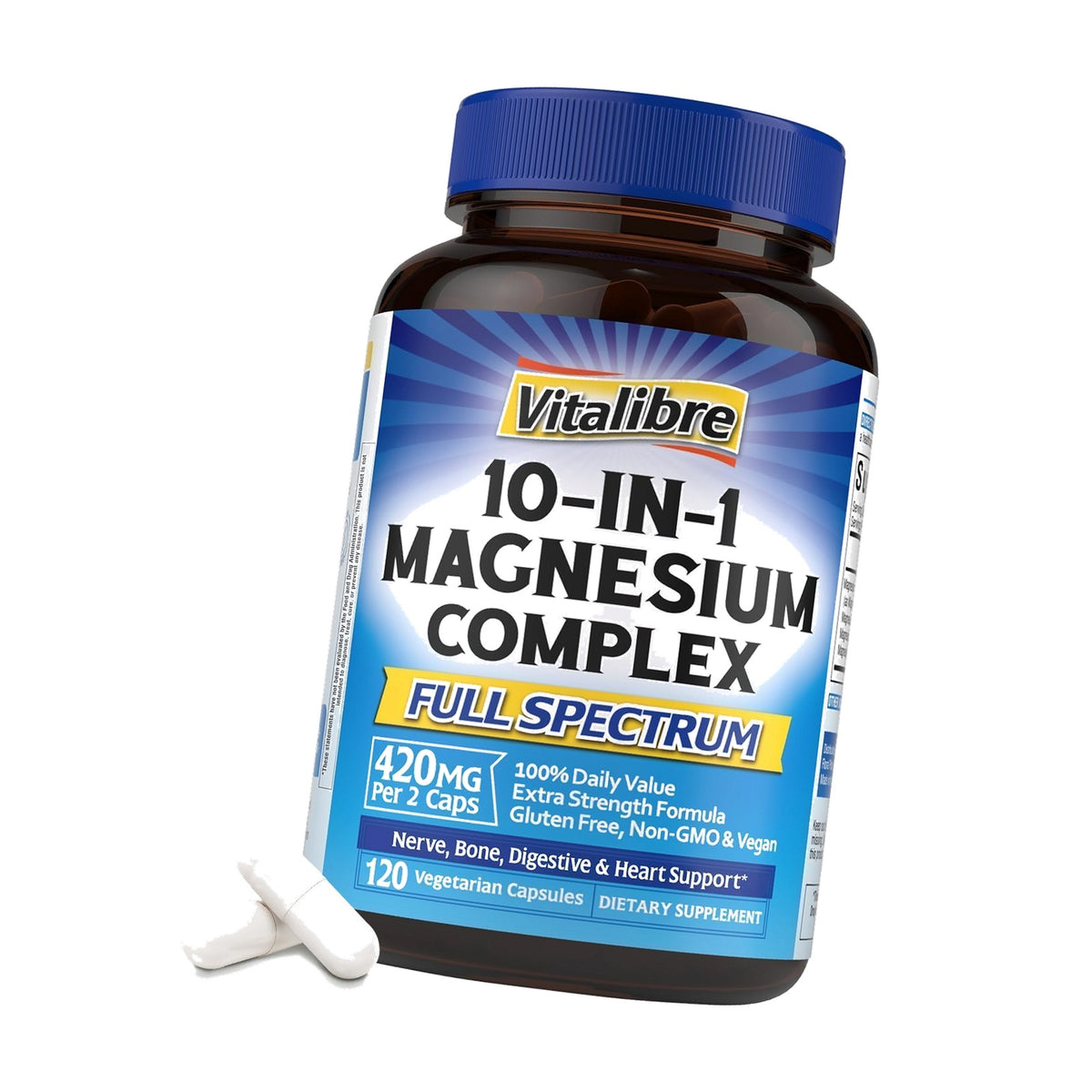 Vitalibre 10 in 1 Magnesium Complex, 420mg Elemental Magnesium 120 Capsules