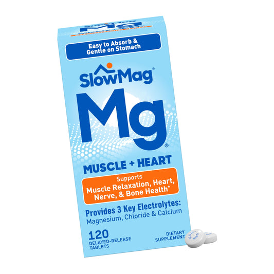 SlowMag Muscle & Heart Magnesium Chloride Supplement with Calcium, 120 Count, Supports Muscle Relaxation, Heart, Nerve & Bone Health, High Absorption