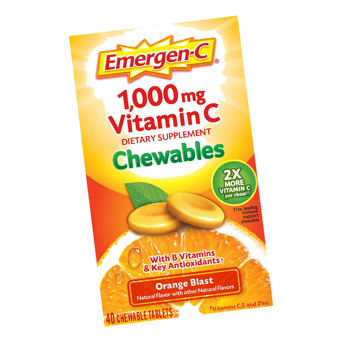 Emergen-C Vitamin C 1000mg Immune Support Chewables, Orange, 40 Tablets
